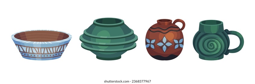 Caja de cerámica y contenedor de arcilla artesanal con conjunto de vectores de ornamento
