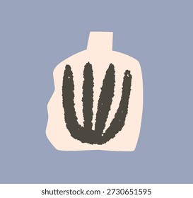 Diseño de jarrón de cerámica, tarjeta de cerámica hecha a mano. Forma natural irregular e imperfecta artística, vajilla con textura áspera, forma asimétrica, dibujo de plantas de hojas en estilo moderno. Ilustración vectorial plana