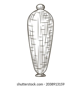Ceramic vase engraved style isolated on white background. Vintage sketch outline close up. Vector illustration design.