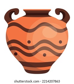 Ceramic Vase From Excavations In Greece, Painted Archaeological Pottery. Ancient Greek Jug, Pot, Terracotta Ceramic With Ornament. Old Greek Patterned Crockery. Artifact, Antique And Mycenae Theme.