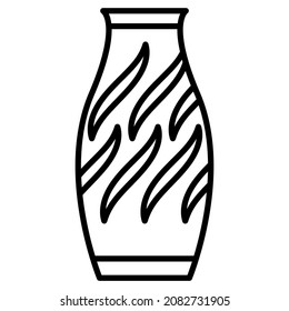 Jarrón de cerámica para flores de forma clásica. Urn, ánfora con orificios de corte diagonal. Un elemento de decoración. Icono del vector, contorno, aislado. Trazo editable.