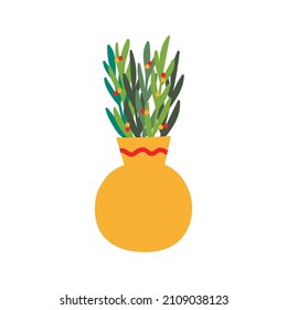 Ceramic vase with foliage plant cute vector icon