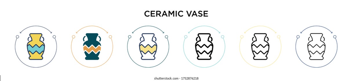 Ceramic vase icon in filled, thin line, outline and stroke style. Vector illustration of two colored and black ceramic vase vector icons designs can be used for mobile, ui, web