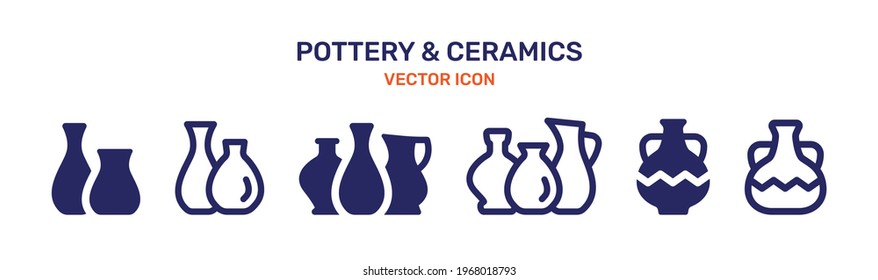 Ceramic Vase icon set. Pottery concept. Vector illustration