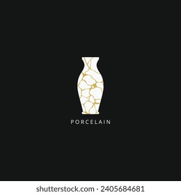 Ceramic vase marble texture logo. Nature cracked texture porcelain icon vector illustration