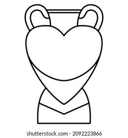 Ceramic vase shaped with a heart-shaped design. Clay amphora, urn. An item for the interior. Vector icon, outline, isolated. Editable stroke