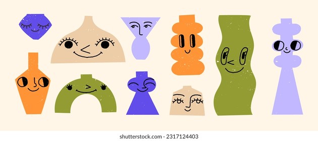 Ceramic Vases Abstract Pottery Hand drawn Vector.