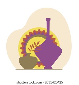 Ceramic Vases Abstraction, Pottery concept. Various textures. Hand drawn Vector illustration. Pre-made Poster or Print. 
