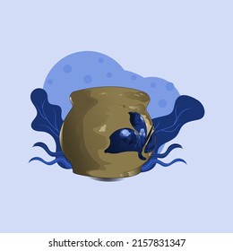 ceramic vector illustration with blue floral pattern