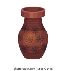 Ceramic Vessel or Vase with Design and Wide Neck Vector Illustration