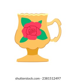 ceramic vintage cup cartoon. traditional beverage, gold antique, classic tea ceramic vintage cup sign. isolated symbol vector illustration