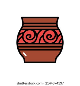 Ceramic ware trypillia ornament line color icon. Isolated vector element.
