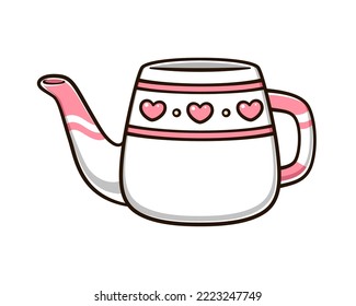 Ceramic watering can pot cute cartoon illustration. Gardening farming agriculture clipart.