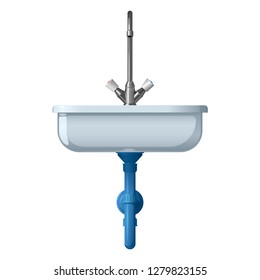 Ceramic white sink for the kitchen. Vector illustration, front view, on a white background.