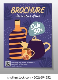 Ceramics pottery modern abstract art banner brochure leaflet print art design flower leaf vase pot vector illustration