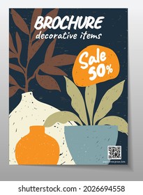 Ceramics pottery modern abstract art banner brochure leaflet print art design flower leaf vase pot vector illustration
