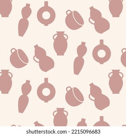 Ceramics Seamless Pattern, Texture, Background, Wallpapers, Endless Ornament, Repeating Print, Geometric. Flat Vector Illustration. Cups, Crockery, Pottery