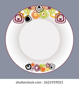 Ceramics Tableware, Round Plate, Abstract Design Vector-04