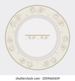 Ceramics Tableware Round Plate. Rose flower art