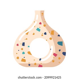 Ceramics Vase with Narrow Neck, Hole and Colored Glass Blotches Pottery, Clay Crockery, Home Decoration Object Isolated on White Background. Modern Pot or Flower Vase. Cartoon Vector Illustration