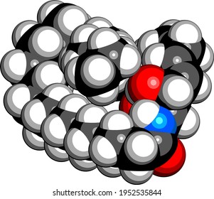Molécula lipídica de membrana celular de Ceramida. Representación 3D. Los átomos se representan como esferas con codificación de color convencional: hidrógeno (blanco), carbono (negro), oxígeno (rojo), nitrógeno (azul).