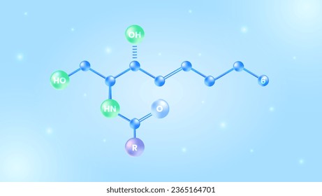 Ceramide molecules. Molecular structure and blue spherical molecule illustration.