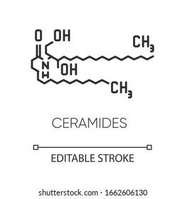 Ceramide pixel perfect linear icon. Scientific formula. Lipid molecule. Fatty acid. Thin line customizable illustration. Contour symbol. Vector isolated outline drawing. Editable stroke
