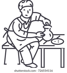ceramist vector line icon, sign, illustration on background, editable strokes