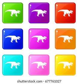 Ceratopsians dinosaur icons of 9 color set isolated vector illustration