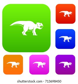 Ceratopsians dinosaur set icon color in flat style isolated on white. Collection sings vector illustration