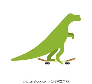 Ceratosaurus dinosaur on skateboard. Dino Skateboarder. Prehistoric lizard monster riding longboard
