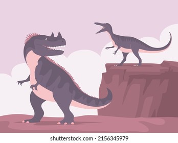Ceratosaurus vs baryonyx. Ancient dinosaur pangolin. Dinosaur of the Jurassic period. Science paleontology. Vector cartoon illustration of prehistoric nature