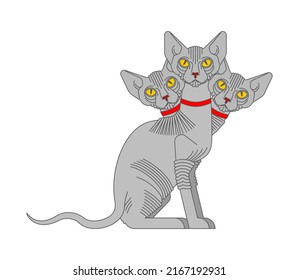 Cerberus cat. Three-headed cat from hell. hellish pet