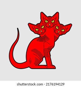 Cerberus cat. Three-headed cat from hell. hellish pet