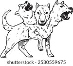 Cerberus - hand drawn vector illustration of mythological guard hound of hell with three heads