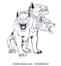 Cerberus illustration in black and white style