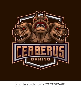 Cerberus Logo. Cerberus Mascot Logo Design Vector With Modern Illustration Concept Style For Badge, Emblem And E-Sport Logo Team. Angry Cerberus Vector Illustration.