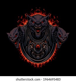 the cerberus monster head illustration