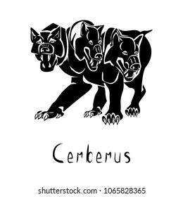 Cerberus monstrous dog in Greek mythology black vector illustration isolated on a white background