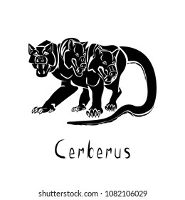 Cerberus monstrous dog in Greek mythology black vector illustration isolated on a white background