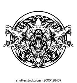 The Cerberus Mythology With Ornaments Silhouette Illustration for your business or merchandise