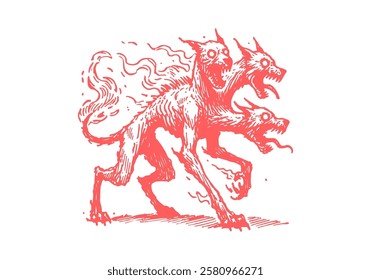 Cerberus three headed dog hand drawn sketch vector