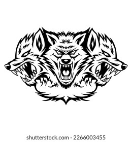 Cerberus Vector Head Black And White Logo Mascot template