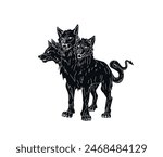 Cerberus vector illustration. Multi-headed dog. Mythical creature. A dog with three heads. Terrible monster. Creature from Greek mythology.  Fantastic character.