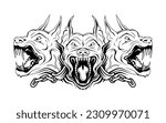 Cerberus. Vector illustration of a sketch multi-headed dog, guarding the gates of the underworld of shadows, preventing the souls of the dead from leaving it. Greco-Roman mythology