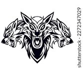 Cerberus Wolf Drawing Vector Black And White Isolated on White Background Design Template