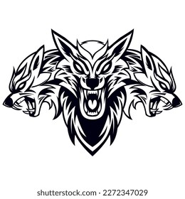 Cerberus Wolf Drawing Vector Black And White Isolated on White Background Design Template svg