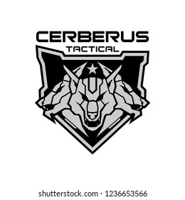 Cerberus wolf tactical military armor logo design vector illustration template