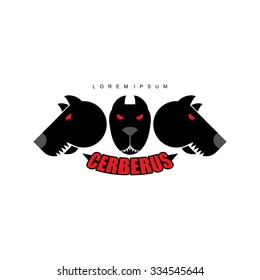 Cerberus-Warrior dog. Logo of  heads of dogs. Scary animal with evil red eyes.

