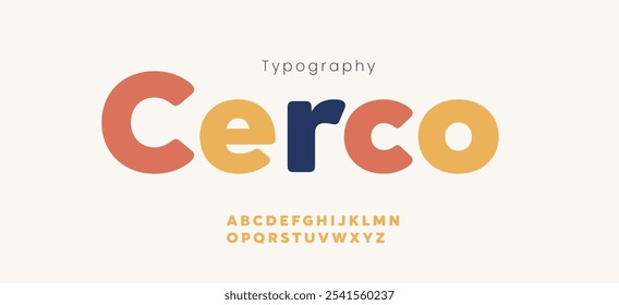 Cerco jumpy font. Birthday invitations, playful .Joyful groovy lowercase and uppercase typeset. Vector type set